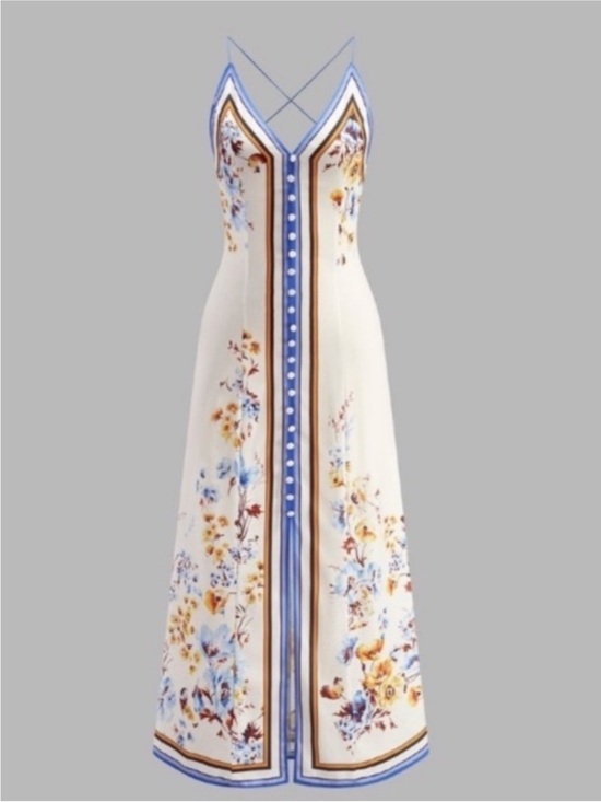 Commense Dresses & Skirts - COMMENSE Blue White Floral Print Open Back Midi Dress NWT